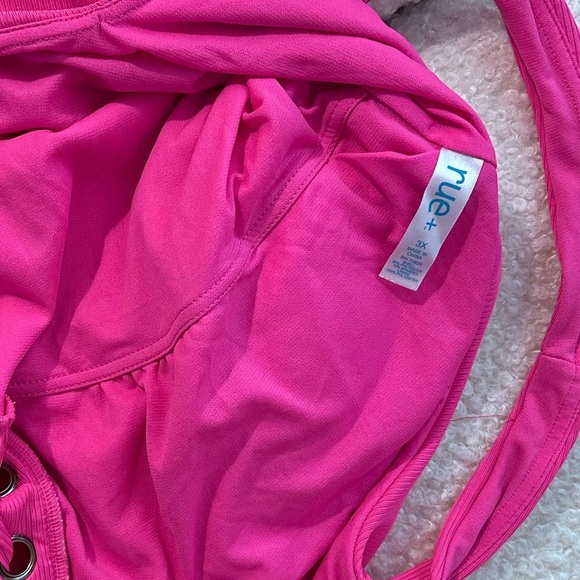 Plus Size 3X Rue21 Hot Pink One Piece Swimsuit with Lace-Up Detail - Picture 6 of 6